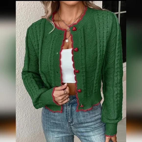 Green and Red Women's Sweater - Picture 3 of 4